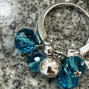 Elegant Silver and Blue Beaded Ring